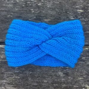 Blue knitted headband, ear warmer, bright